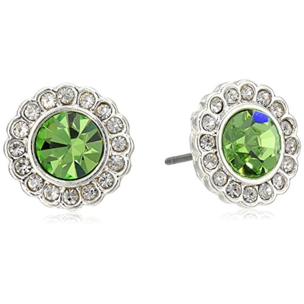 🟣 Vera Bradley | Pavè Circle Green Glass Earrings - Picture 4 of 4